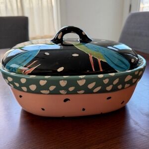 DROLL DESIGNS Covered Oval Casserole Ceramic 9" Birds